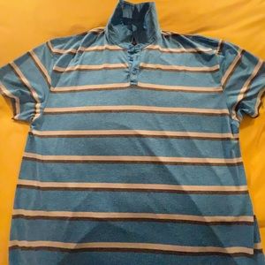 Callaway Opti-Dri golf polo; blue/turquoise w/black & grey stripes; XXL Tall
